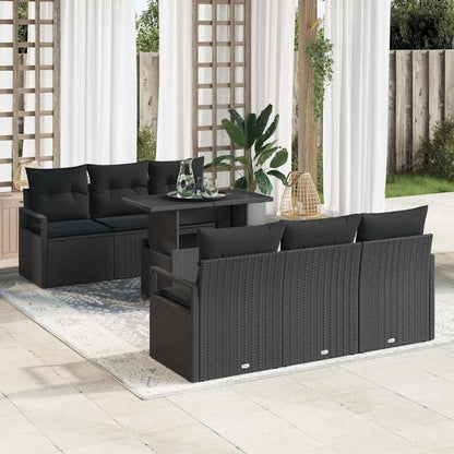 Conjunto de Sofá de Jardim com travesseiro 7 pcs Preto vime PE