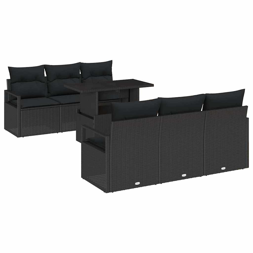 Conjunto de Sofá de Jardim com travesseiro 7 pcs Preto vime PE