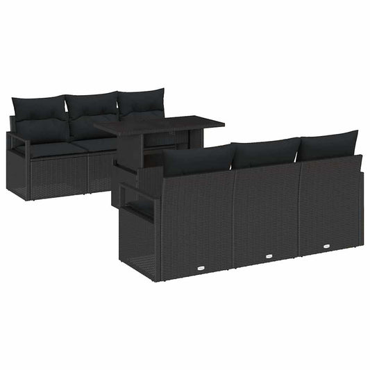 Conjunto de Sofá de Jardim com travesseiro 7 pcs Preto vime PE