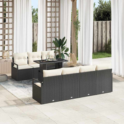 Conjunto de Sofá de Jardim 8 pcs Preto e Creme vime PE