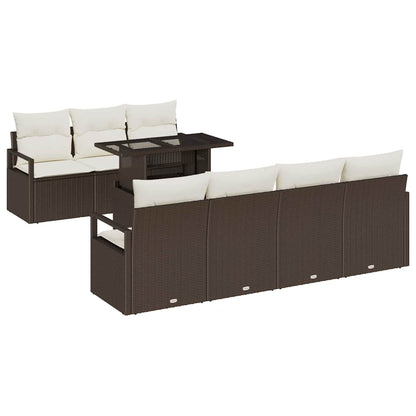 Conjunto de Sofá de Jardim 8 pcs Marrom e Creme vime PE