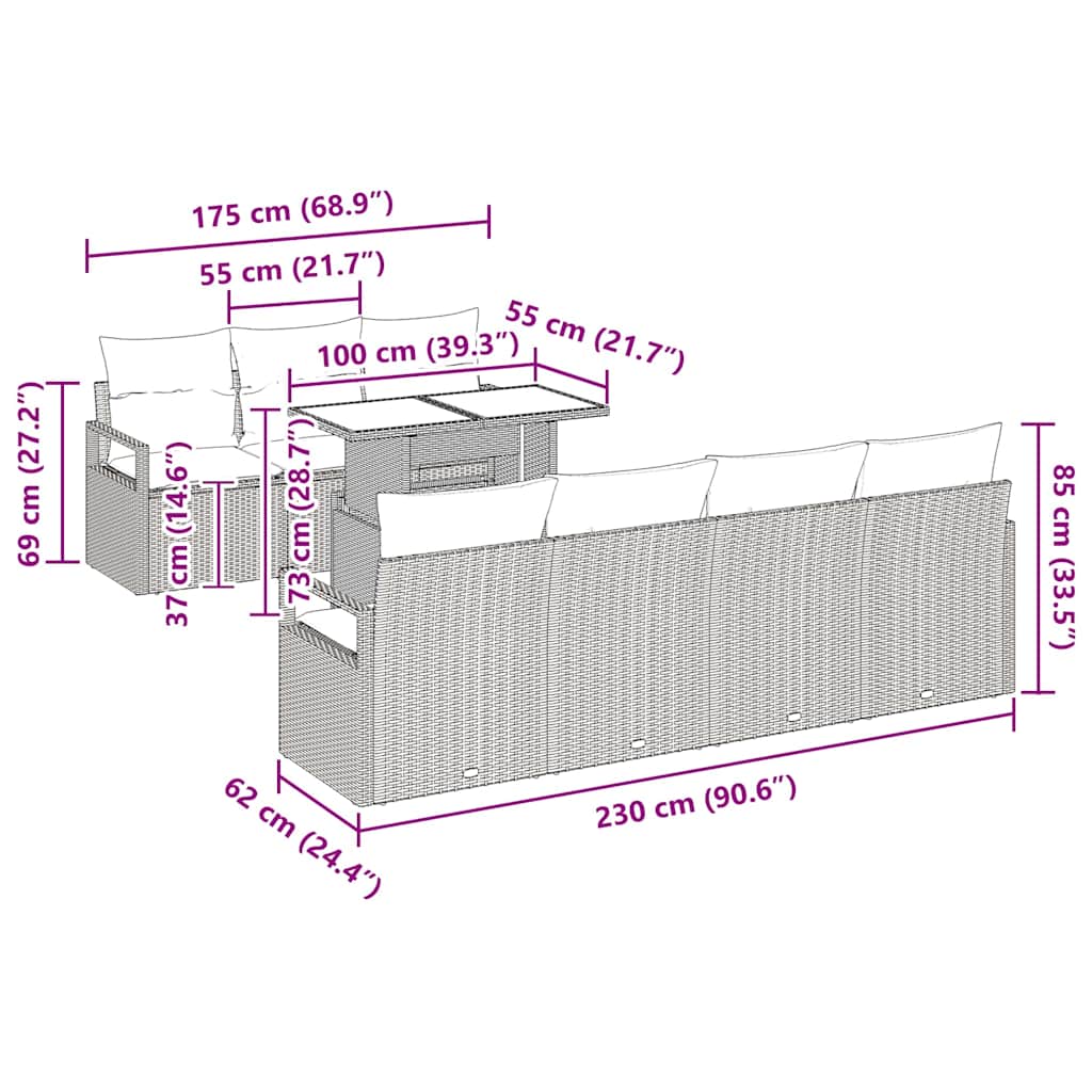 Conjunto de Sofá de Jardim 8 pcs Cinzeto vime PE