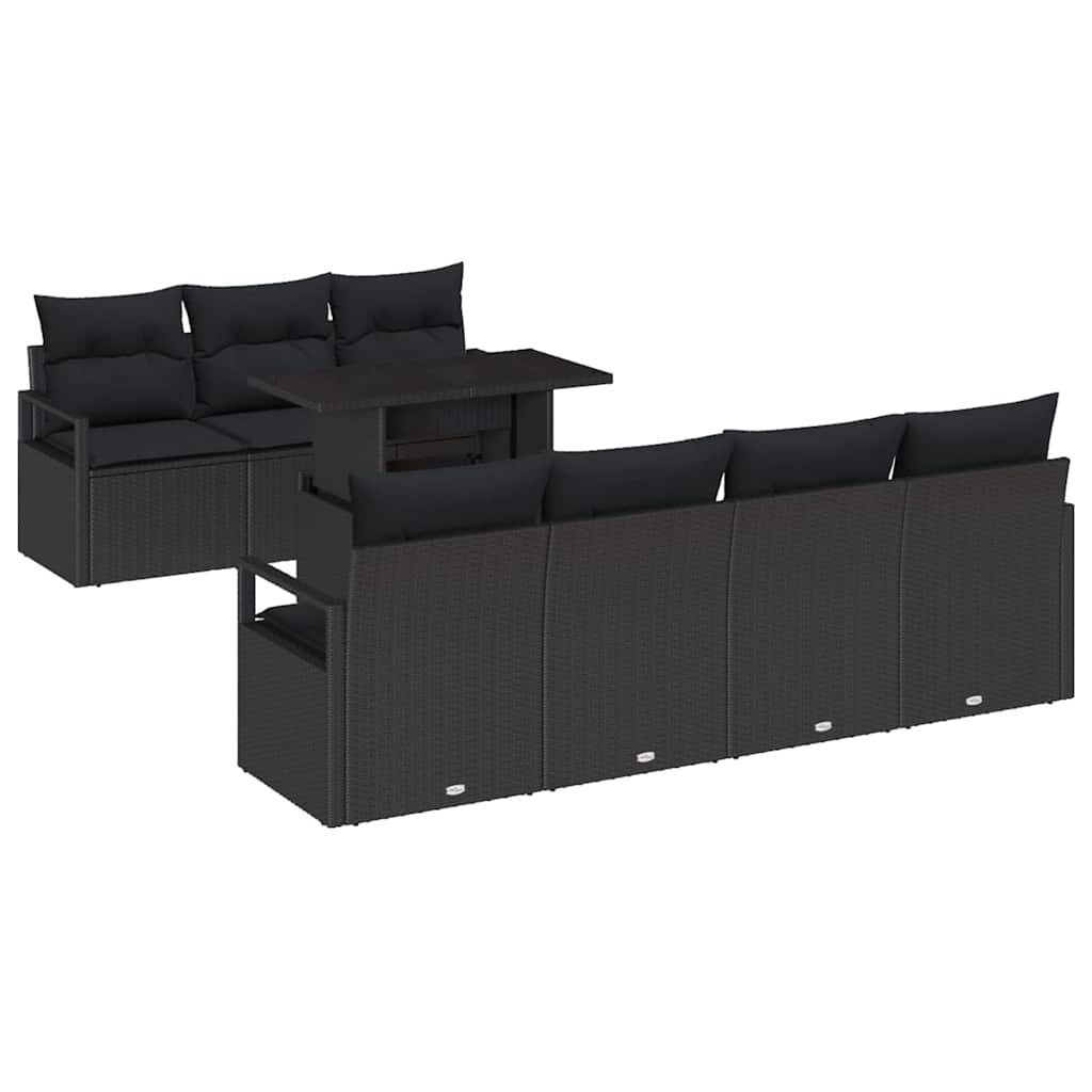 Conjunto de Sofá de Jardim com travesseiro 8 pcs Preto vime PE