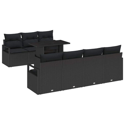 Conjunto de Sofá de Jardim com travesseiro 8 pcs Preto vime PE