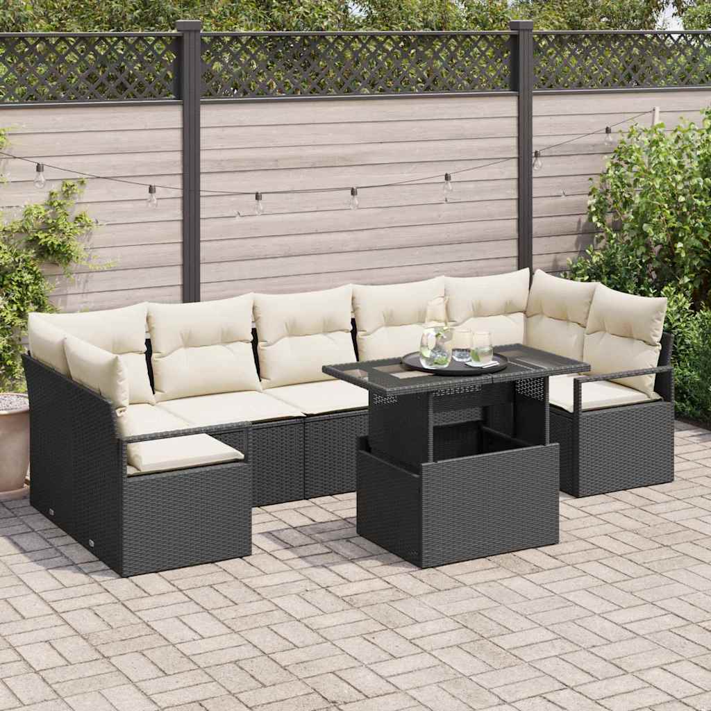 Conjunto de Sofá de Jardim 8 pcs Preto e creme vime PE