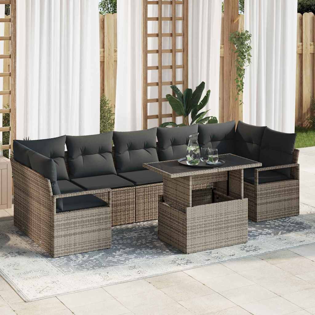 Conjunto de Sofá de Jardim com almofada 8 pcs Cinzeto vime PE