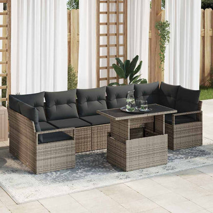 Conjunto de Sofá de Jardim com almofada 8 pcs Cinzeto vime PE