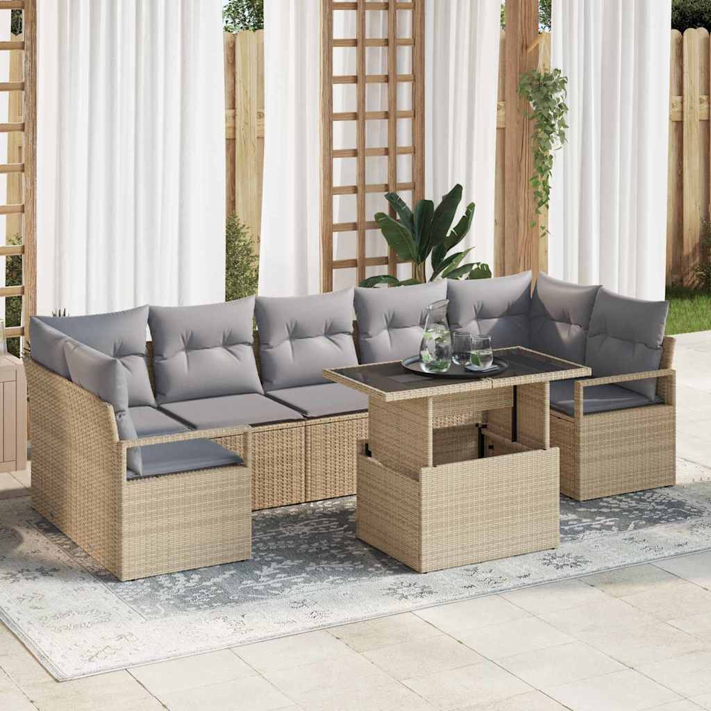 Conjunto de Sofá de Jardim 8 pcs Bege e Cinza Claro vime PE