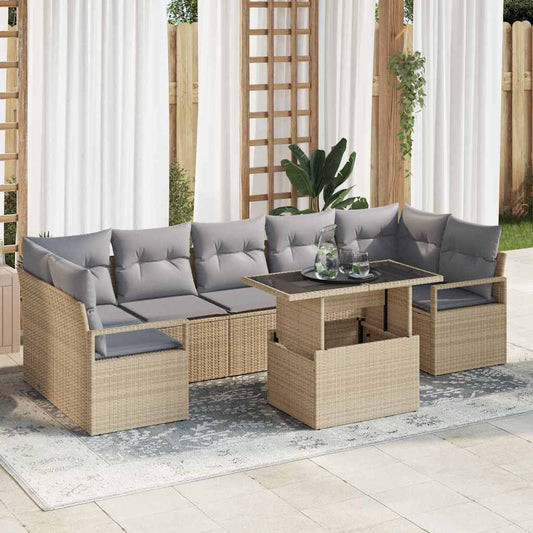Conjunto de Sofá de Jardim 8 pcs Bege e Cinza Claro vime PE