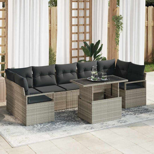 Conjunto de Sofá de Jardim 8 pcs Cinzento-claro vime PE