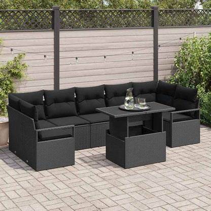 Conjunto de Sofá de Jardim com almofada 8 pcs Preto vime PE
