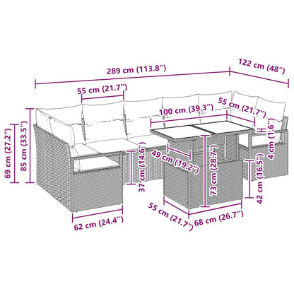 Conjunto de Sofá de Jardim com almofada 8 pcs Preto vime PE