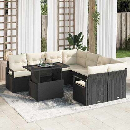 Conjunto de Sofá de Jardim 9 pcs Preto e Creme vime PE