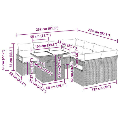 Conjunto de Sofá de Jardim 9 pcs Bege e Cinza Claro vime PE
