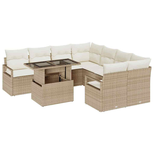 Conjunto de Sofá de Jardim 9 pcs Bege e Creme vime PE