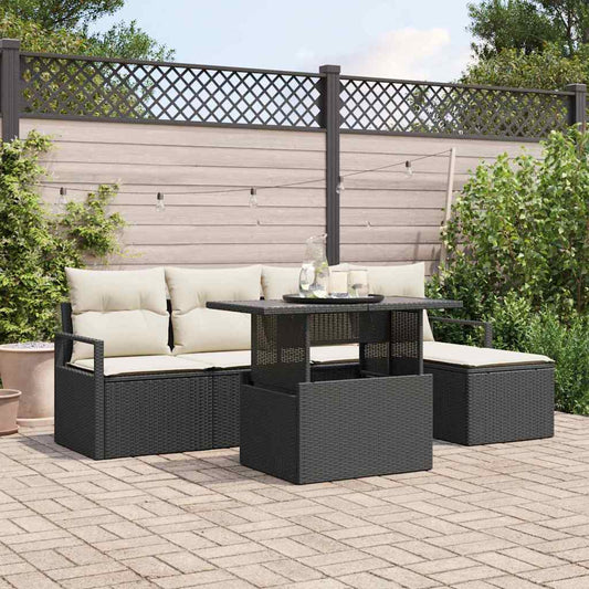 Conjunto de Sofá de Jardim com almofada 6 pcs Preto e creme