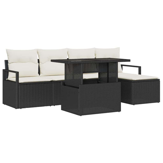 Conjunto de Sofá de Jardim com almofada 6 pcs Preto e creme