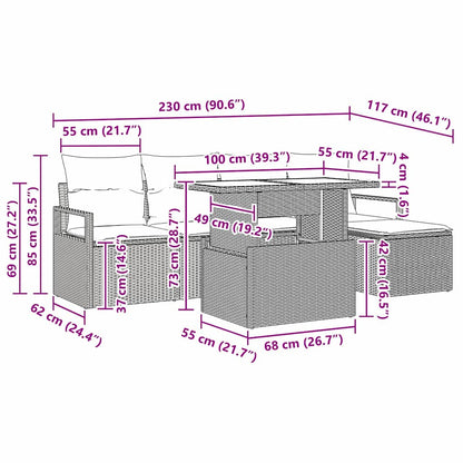 Conjunto de Sofá de Jardim 6 pcs bege e cinzento claro vime PE