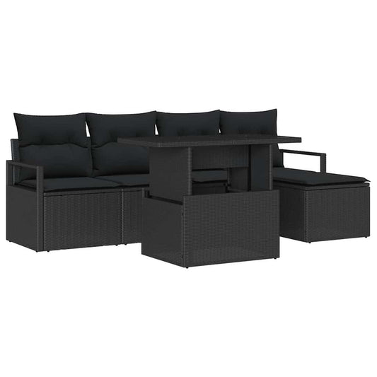 Conjunto de Sofá de Jardim com almofada 6 pcs Preto vime PE