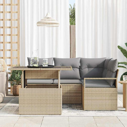 Conjunto de Sofá de Jardim Manual 5 pcs bege e cinzento claro