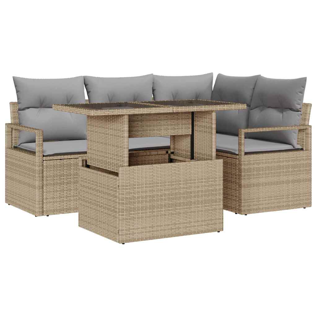 Conjunto de Sofá de Jardim Manual 5 pcs bege e cinzento claro