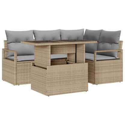 Conjunto de Sofá de Jardim Manual 5 pcs bege e cinzento claro