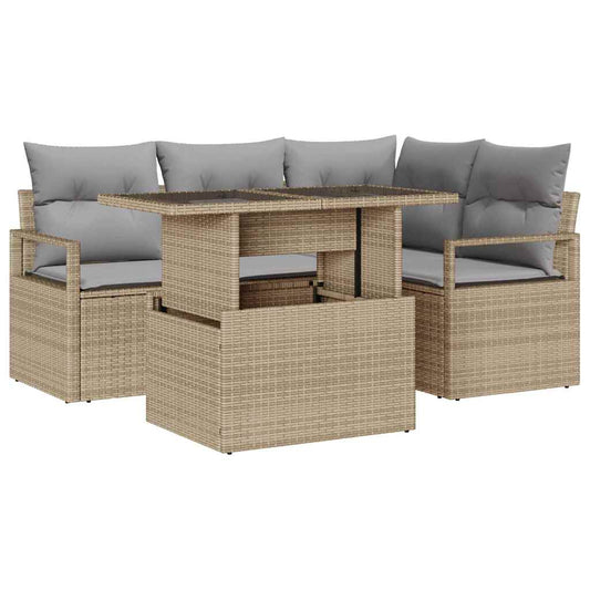 Conjunto de Sofá de Jardim Manual 5 pcs bege e cinzento claro