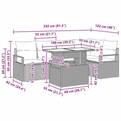 Conjunto de Sofá de Jardim 6 pcs Cinzento-claro vime PE