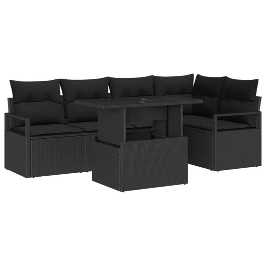 Conjunto de Sofá de Jardim com almofada 6 pcs Preto vime PE
