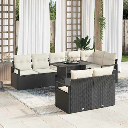 Conjunto de Sofá de Jardim 9 pcs Preto e Creme vime PE