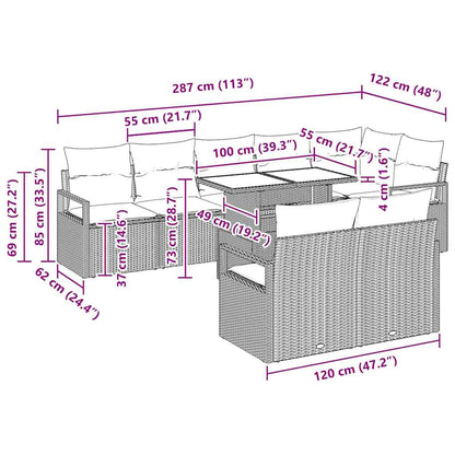 Conjunto de Sofá de Jardim 9 pcs bege e cinzento claro vime PE