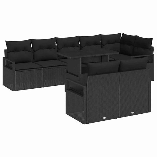 Conjunto de Sofá de Jardim com almofada 9 pcs Preto vime PE
