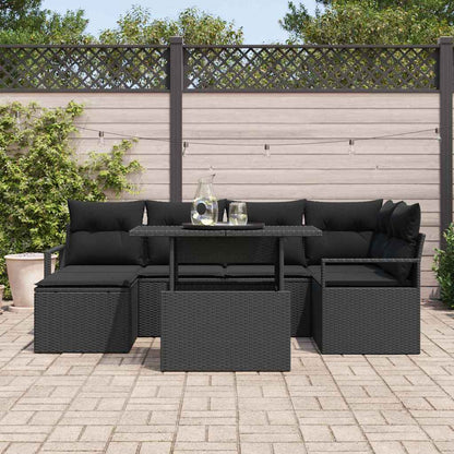 Conjunto de Sofá de Jardim com almofada 7 pcs Preto