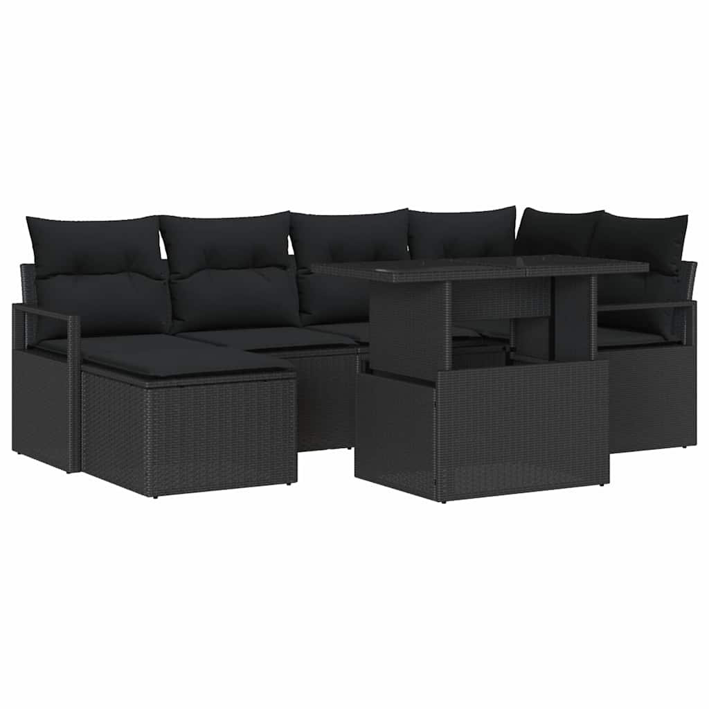 Conjunto de Sofá de Jardim com almofada 7 pcs Preto