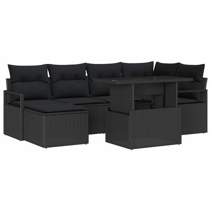 Conjunto de Sofá de Jardim com almofada 7 pcs Preto