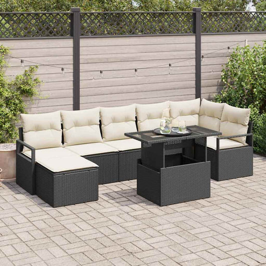 Conjunto de Sofá de Jardim com almofada 8 pcs Preto e creme