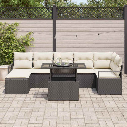 Conjunto de Sofá de Jardim com almofada 8 pcs Preto e creme