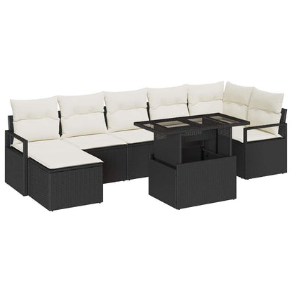 Conjunto de Sofá de Jardim com almofada 8 pcs Preto e creme