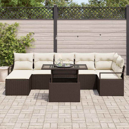 Conjunto de Sofá de Jardim com almofada 8 pcs Castanho e creme