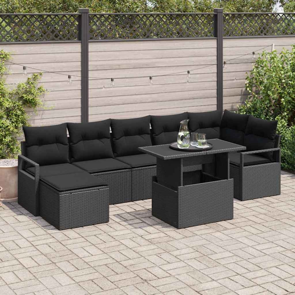 Conjunto de Sofá de Jardim 8 pcs Preto vime PE