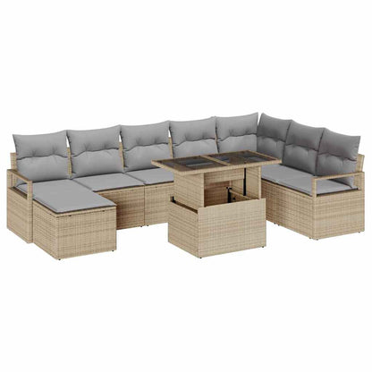 Conjunto de Sofá de Jardim 9 pcs bege e cinzento claro