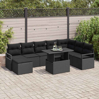 Conjunto de Sofá de Jardim com almofada 9 pcs Preto