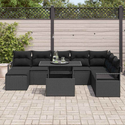 Conjunto de Sofá de Jardim com almofada 9 pcs Preto
