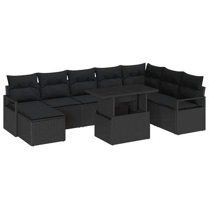 Conjunto de Sofá de Jardim com almofada 9 pcs Preto