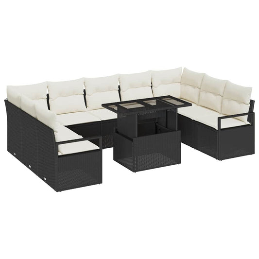 Conjunto de Sofá de Jardim 10 pcs Preto e creme vime PE