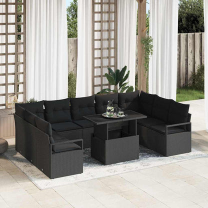 Conjunto de Sofá de Jardim com almofada 10 pcs Preto vime PE