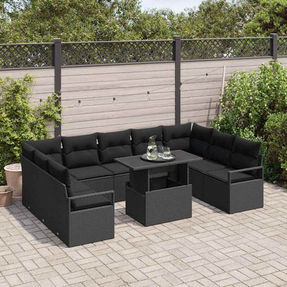Conjunto de Sofá de Jardim com almofada 10 pcs Preto vime PE