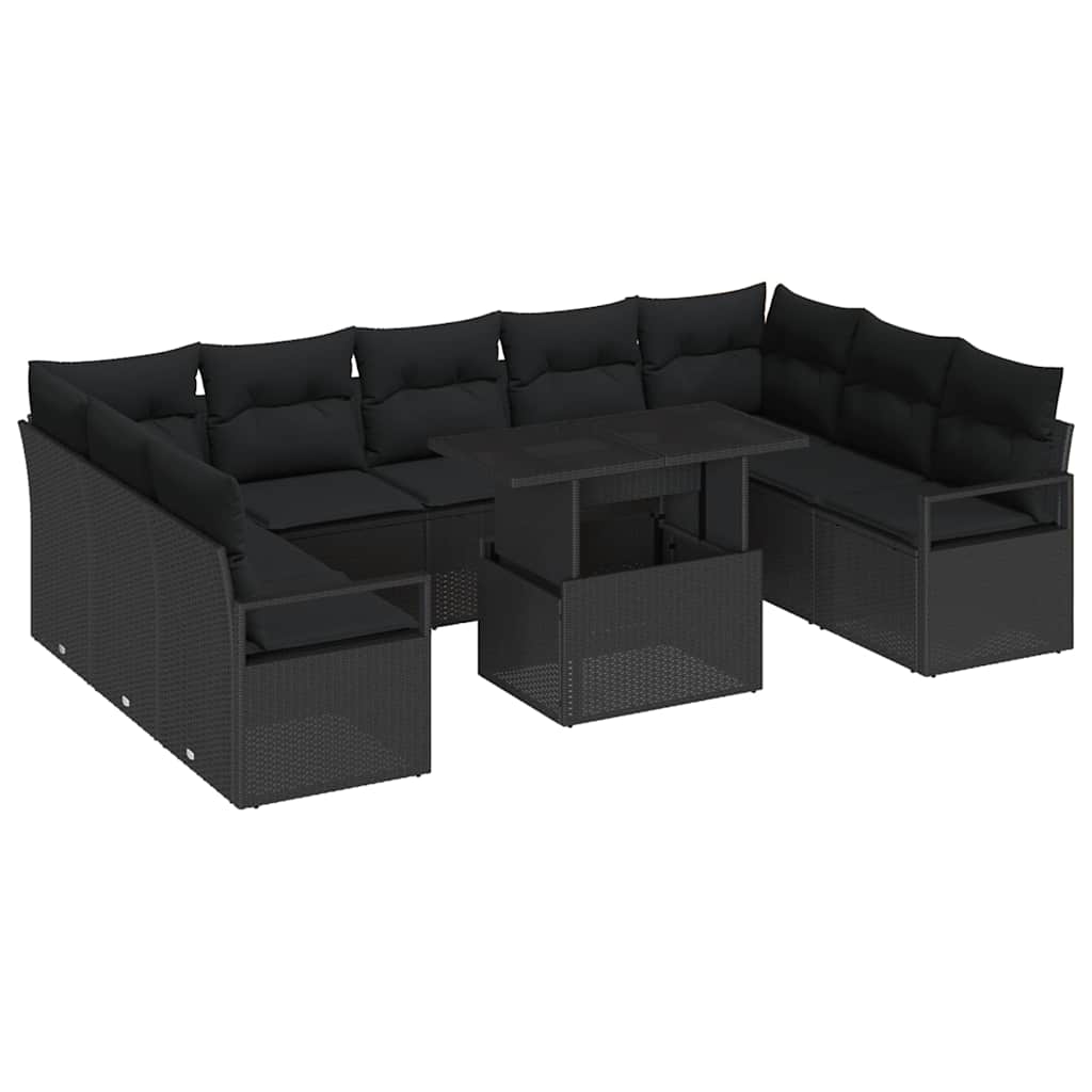 Conjunto de Sofá de Jardim com almofada 10 pcs Preto vime PE