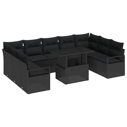 Conjunto de Sofá de Jardim com almofada 10 pcs Preto vime PE