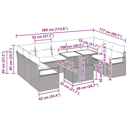 Conjunto de Sofá de Jardim com almofada 10 pcs Preto vime PE